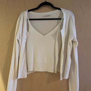 Abercrombie and Fitch Cream Ribbed Sweater Set with Tank Top and Cardigan